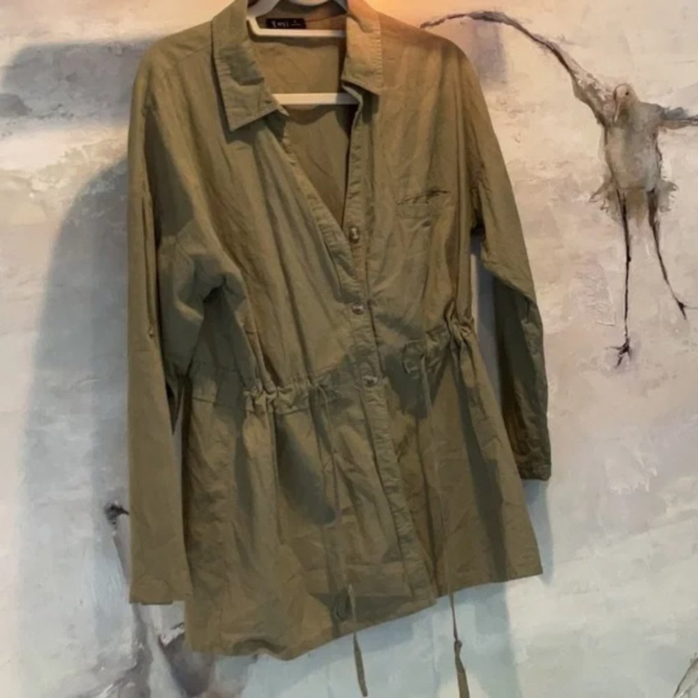 PTP 22 inches, 29 inches long, olive sage, colored blouse